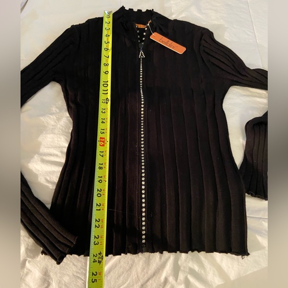 Belldini Elegant Black Sweater with Sparkling Rhinestone Zipper - Picture 7 of 12